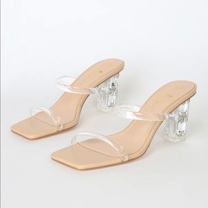 NWT Lulu’s Claudioo Light Nude Vinyl Square Toe High Heel Sandals